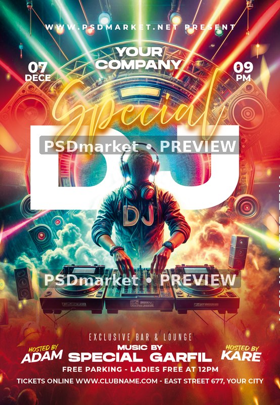 Laser Turntables Special DJ Event Flyer PSD Template — PSD template preview