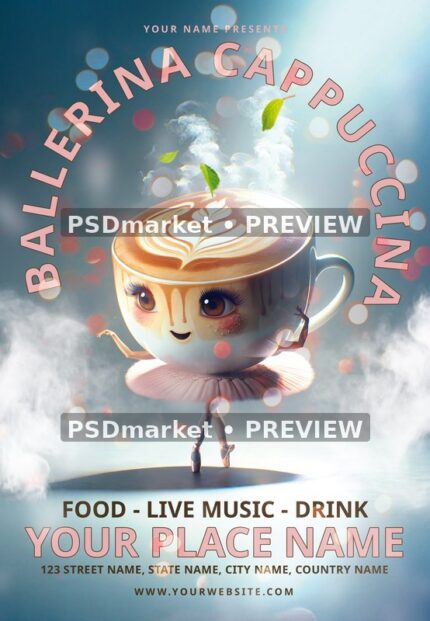 Latte Art Ballerina Cappuccina Flyer — watermarked source artwork preview