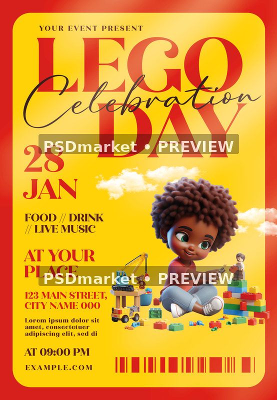 Lego Day Event Flyer PSD Template — PSD template preview