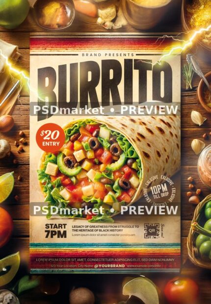 Lightning Burrito Food Event Flyer PSD Template — PSD template preview