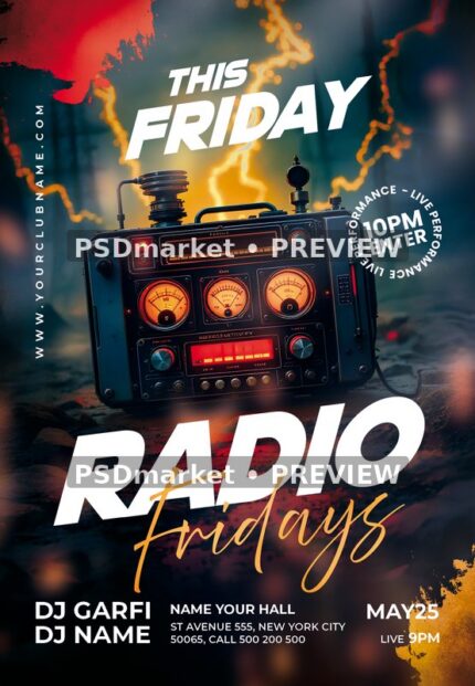 Lightning Radio Fridays Flyer PSD Template — PSD template preview