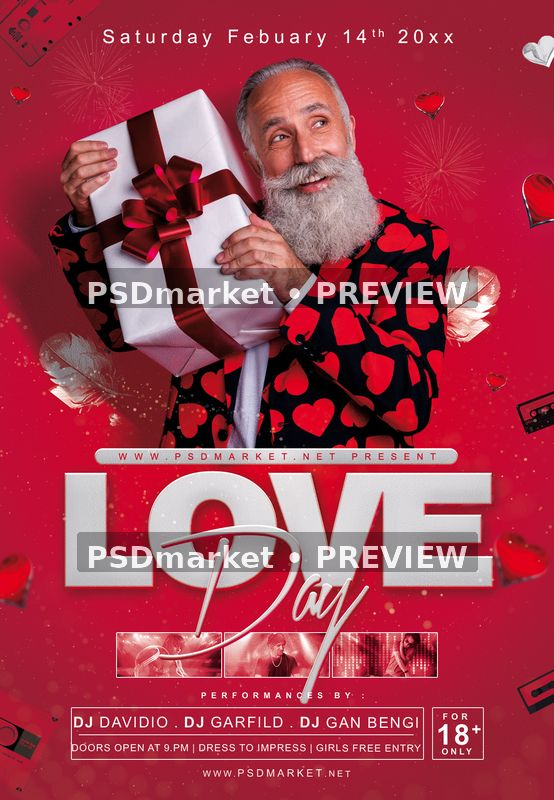 Love Day Gift Holder Red Portrait Flyer PSD Template — PSD template preview