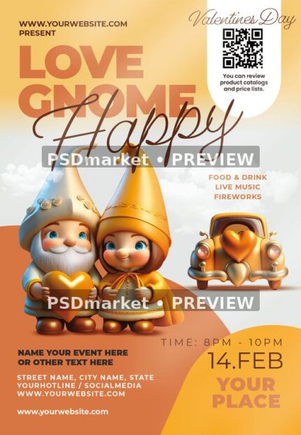 Love Gnome Party Flyer PSD Template — PSD template preview