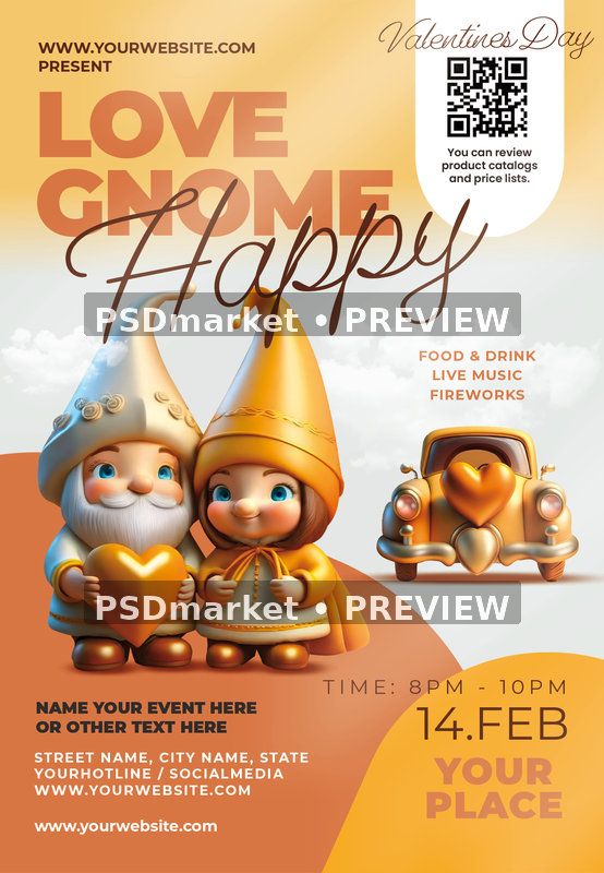 Love Gnome Party Flyer PSD Template — PSD template preview