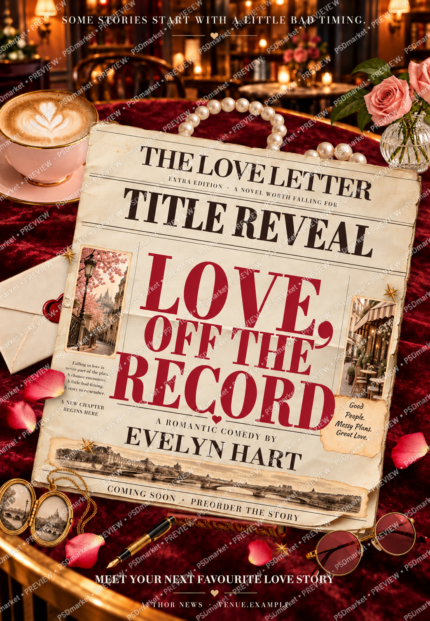 Love Off the Record Book Title Reveal Flyer editable PSD; protected PSDmarket preview