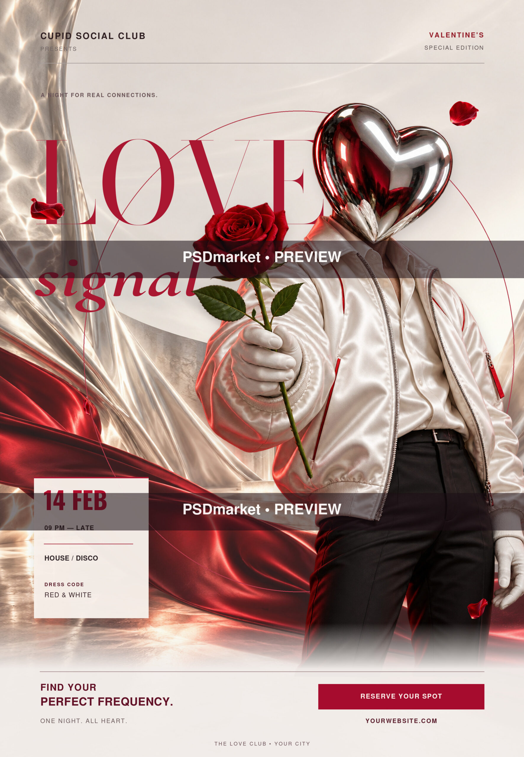 Love Signal Valentine's Party Flyer PSD Template — PSD template preview