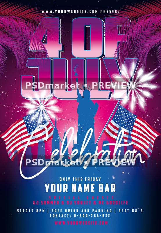 Magenta 4th of July Celebration Flyer PSD Template — PSD template preview