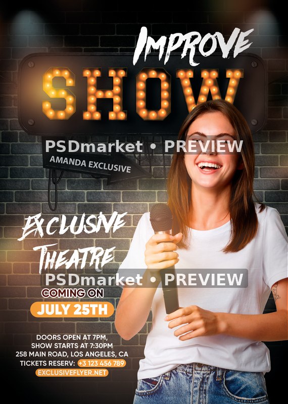 Marquee Show Laughing Comedian Flyer — reduced watermarked source artwork preview