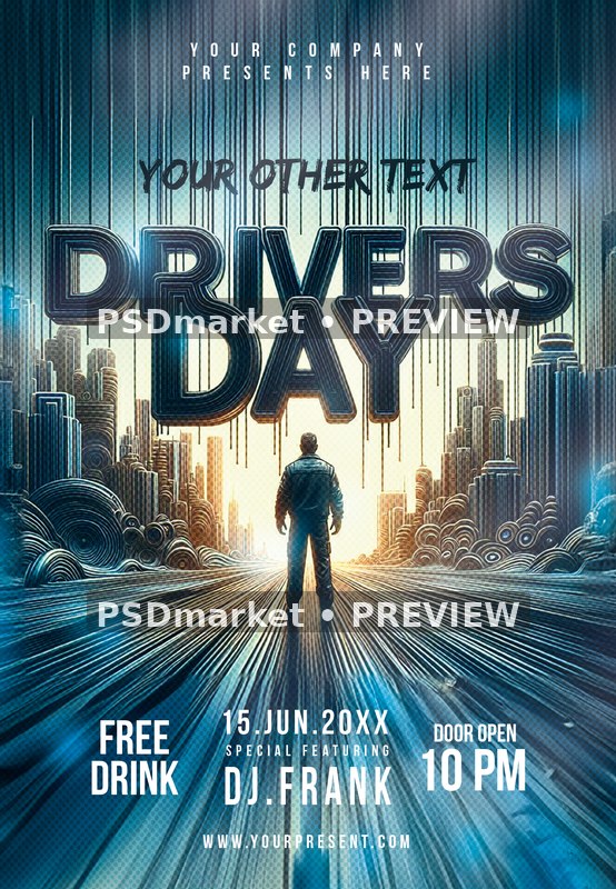 Mechanical City Drivers Day Flyer PSD Template — PSD template preview
