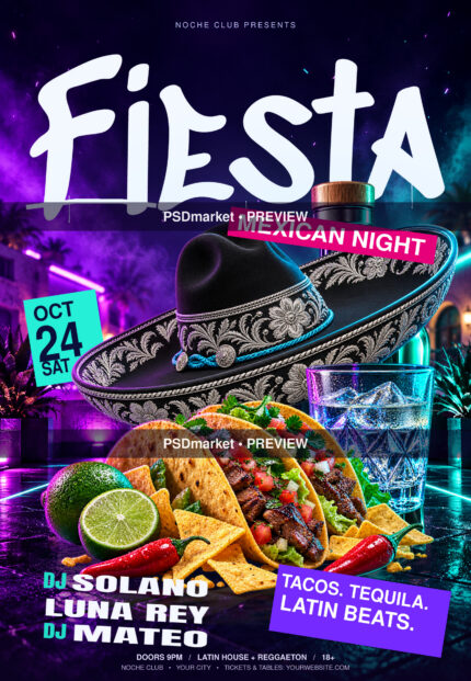 Mexican Fiesta Night Flyer PSD Template — PSD template preview