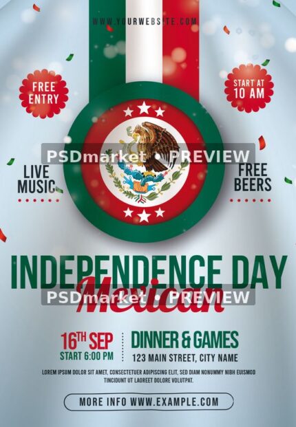 Mexican Flag Independence Day Flyer PSD Template — PSD template preview
