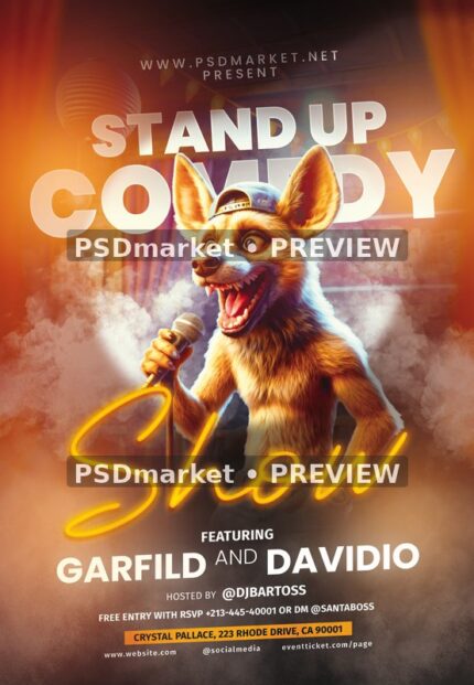 Microphone Fox Stand Up Comedy Show Flyer — reduced watermarked source artwork preview