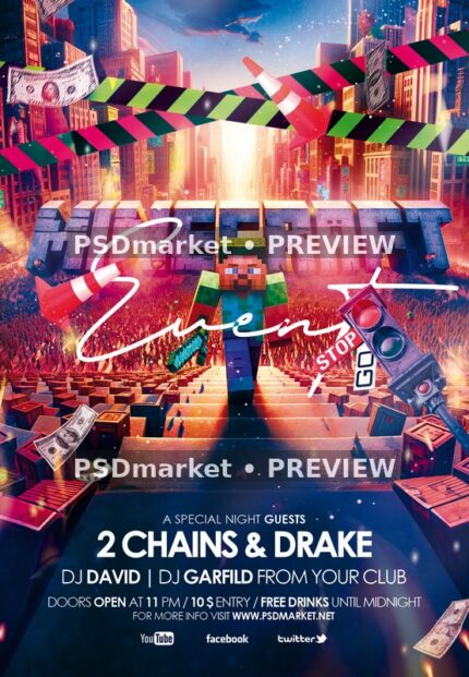 Minecraft City Game Event Flyer — reduced watermarked source artwork preview
