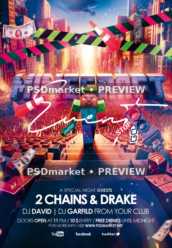 Minecraft City Game Event Flyer — reduced watermarked source artwork preview