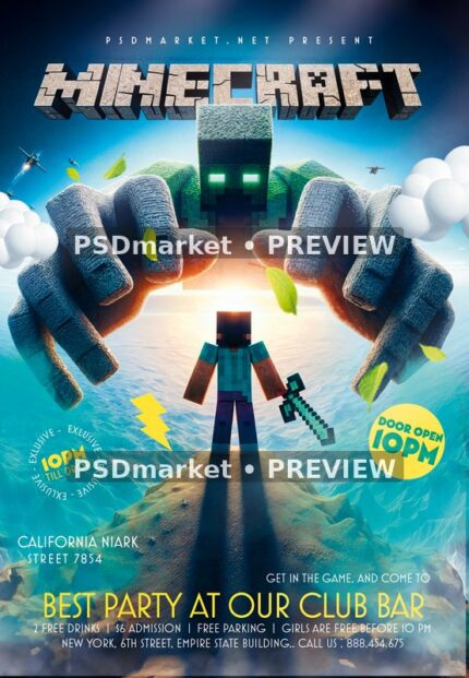 Minecraft Giant Stone Figure Game Party Flyer — reduced watermarked source artwork preview
