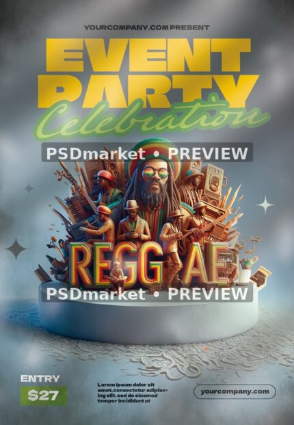 Miniature Musicians Reggae Celebration Flyer PSD Template — PSD template preview