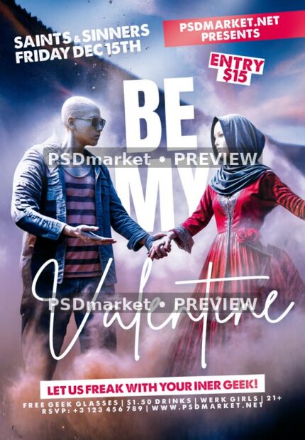 Misty Couple Be My Valentine Flyer PSD Template — PSD template preview