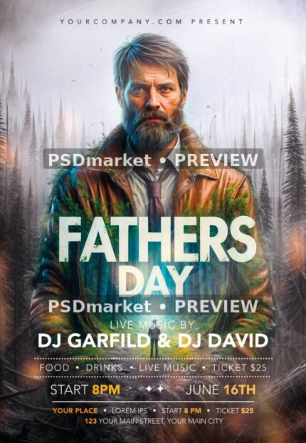 Misty Forest Portrait Fathers Day Flyer — reduced watermarked source artwork preview