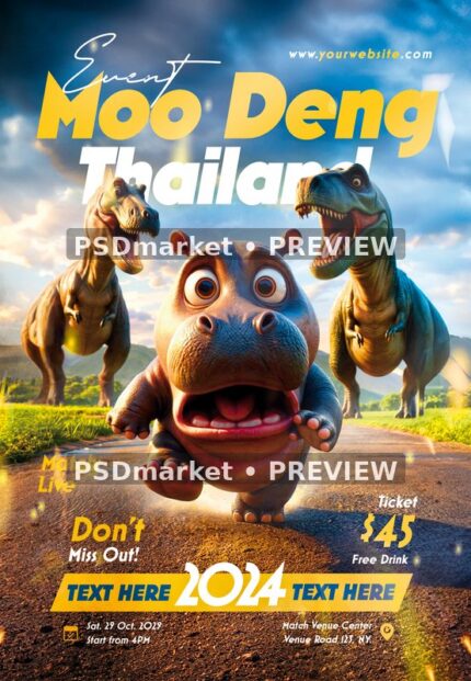Moo Deng Thailand Adventure Flyer — reduced watermarked source artwork preview
