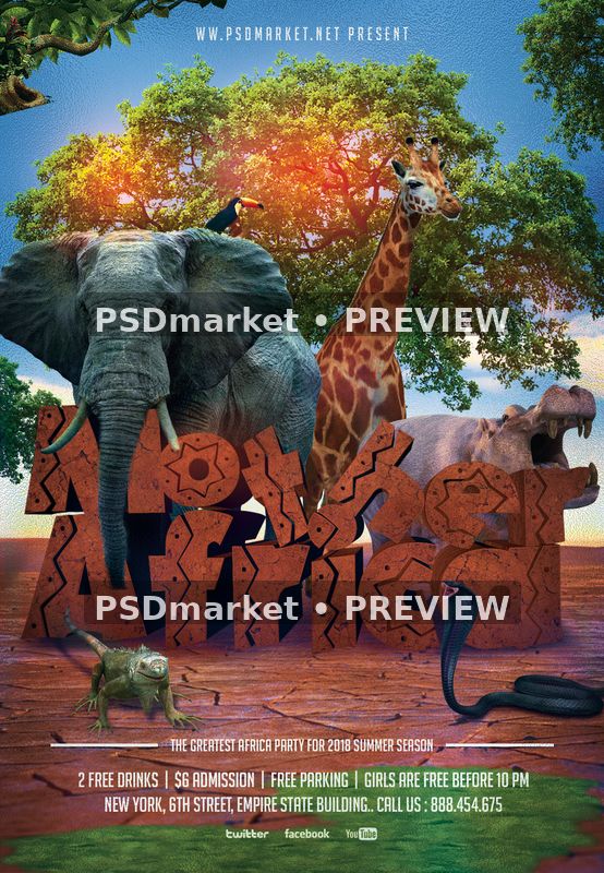 Mother Africa Wildlife Composite Flyer PSD Template — PSD template preview
