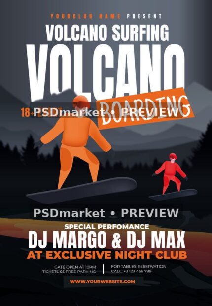 Mountain Riders Volcano Boarding Flyer PSD Template — PSD template preview