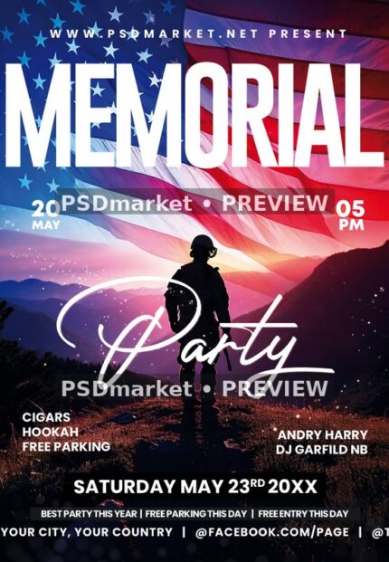 Mountain Silhouette Memorial Party Flyer — watermarked artwork preview