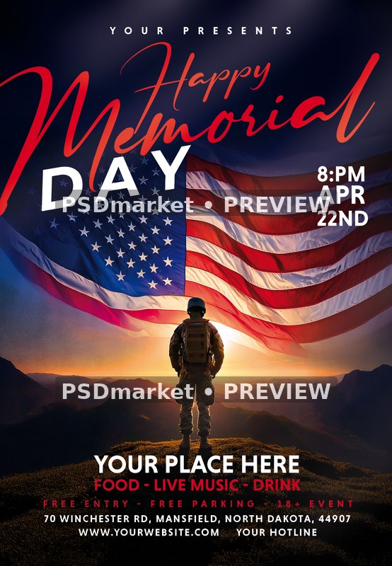 Mountain Soldier Memorial Day Flyer — watermarked artwork preview