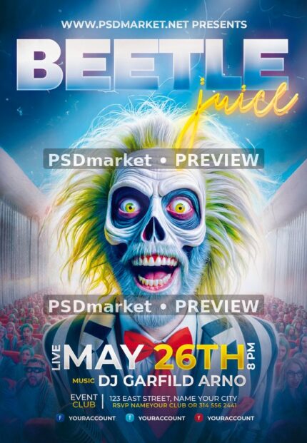 Neon Beetlejuice Portrait Party Flyer — reduced watermarked source artwork preview