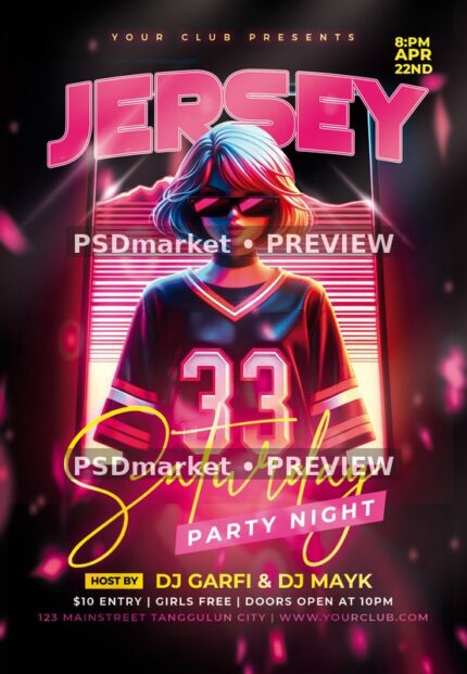Neon Number 33 Jersey Saturday Party Flyer — reduced watermarked source artwork preview