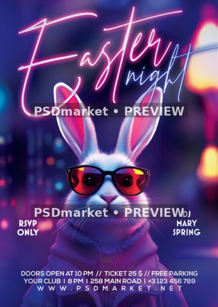 Neon Rabbit Glow Easter Flyer — watermarked source artwork preview