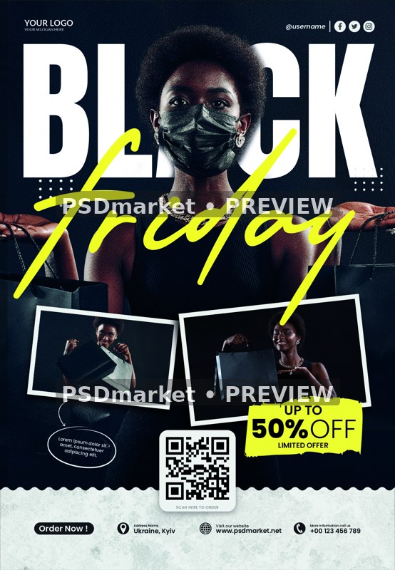 Neon Yellow Shopper Black Friday Flyer PSD Template — PSD template preview
