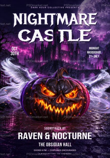 Nightmare Castle Halloween Flyer PSD Template — PSD template preview