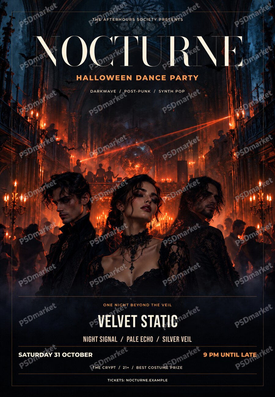 Nocturne Halloween Dance Party Flyer PSD Template — PSD template preview