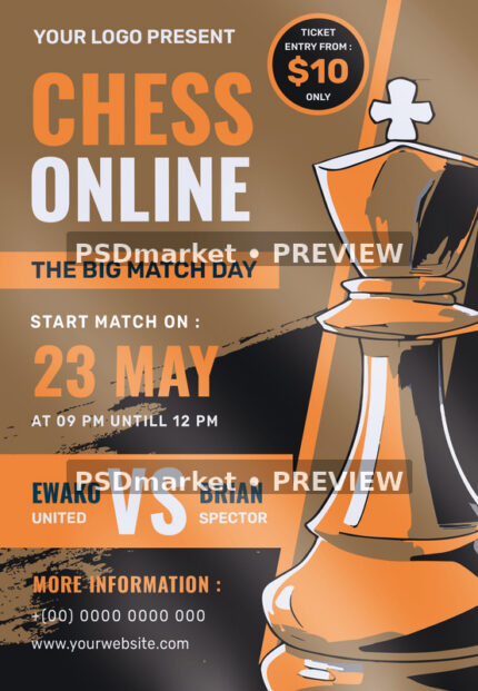 Online Chess Match Flyer PSD Template — PSD template preview