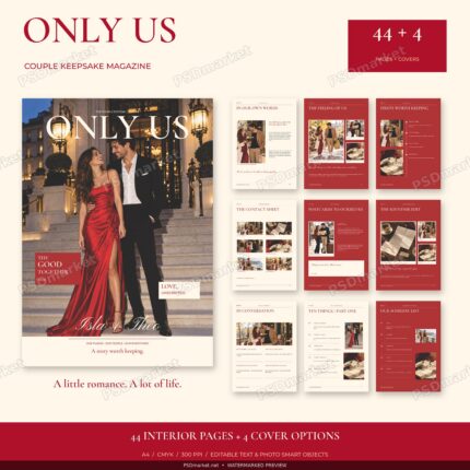 Protected overview of ONLY US glamour couple magazine with 44 interior pages and 4 alternative front covers