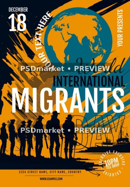 Orange Globe International Migrants Day Flyer PSD Template — PSD template preview