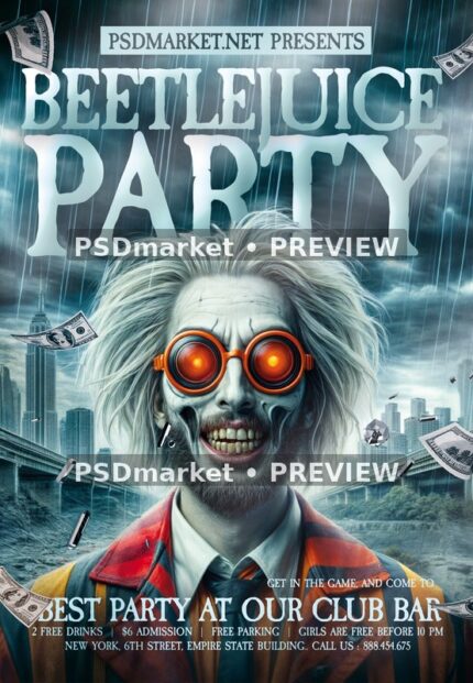 Orange Goggles Beetlejuice Party Flyer — reduced watermarked source artwork preview