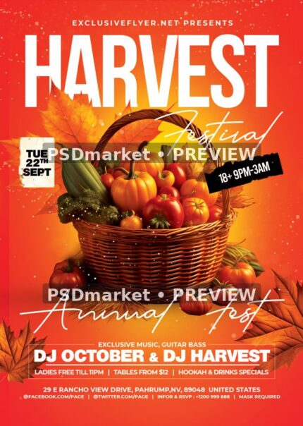 Orange Harvest Basket Annual Festival Flyer PSD Template — PSD template preview