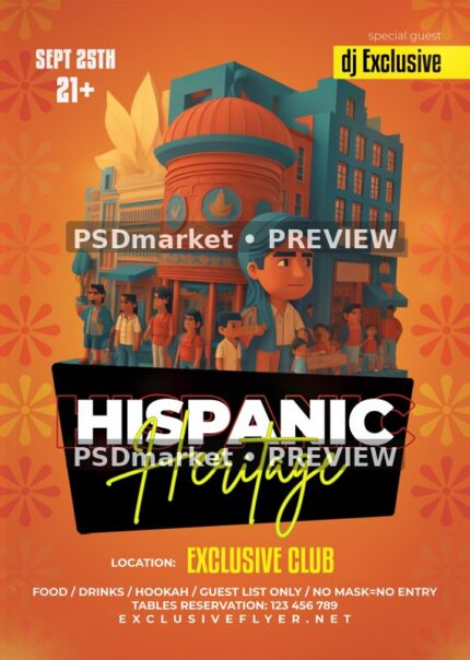 Orange Street Scene Hispanic Heritage Fest Flyer PSD Template — PSD template preview