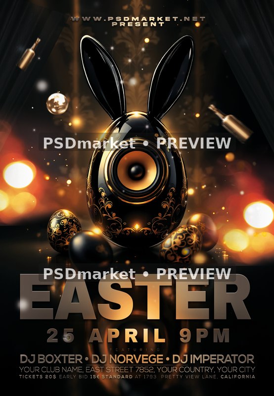 Ornate Speaker Egg Gold Easter Flyer PSD Template — PSD template preview