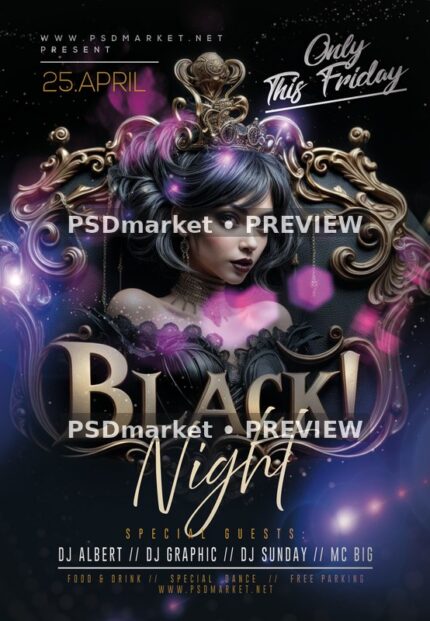 Ornate Throne Crowned Portrait Black Night Flyer — reduced watermarked source artwork preview
