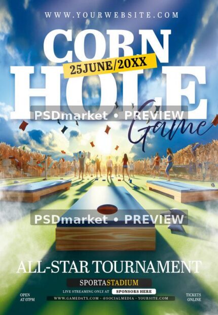 Outdoor Cornhole Tournament Flyer PSD Template — PSD template preview
