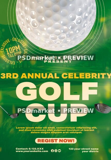 Oversized Golf Ball Cup Flyer PSD Template — PSD template preview