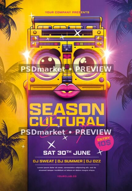 Palm Boombox Cultural Season Event Flyer — reduced watermarked source artwork preview
