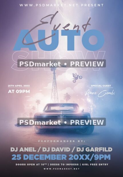Pastel Classic Car Auto Show Flyer — reduced watermarked preview of the supplied artwork