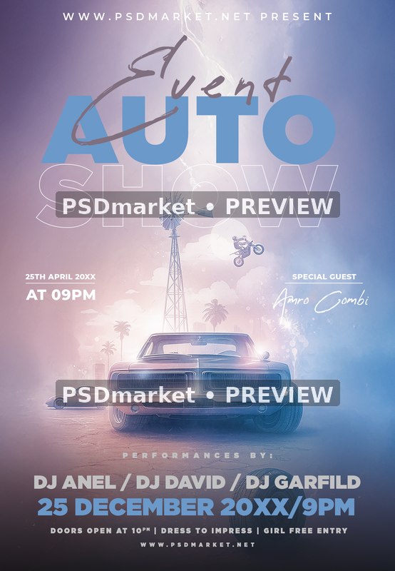 Pastel Classic Car Auto Show Flyer PSD Template — PSD template preview