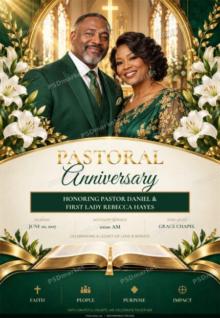 Pastoral Anniversary Grace Chapel flyer with editable English event text – PSDmarket watermarked preview