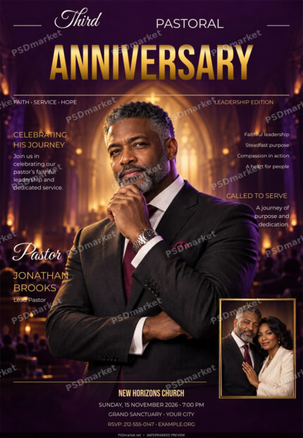 Pastoral Anniversary — Leadership editable PSD flyer with PSDmarket preview watermark