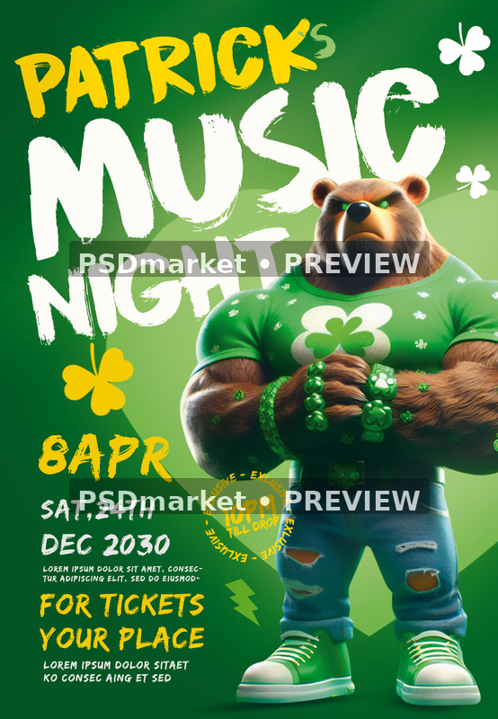 Patrick's Music Night Flyer PSD Template — PSD template preview