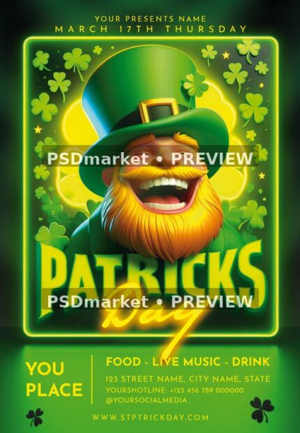Patricks Day Laughing Leprechaun Flyer PSD Template — PSD template preview